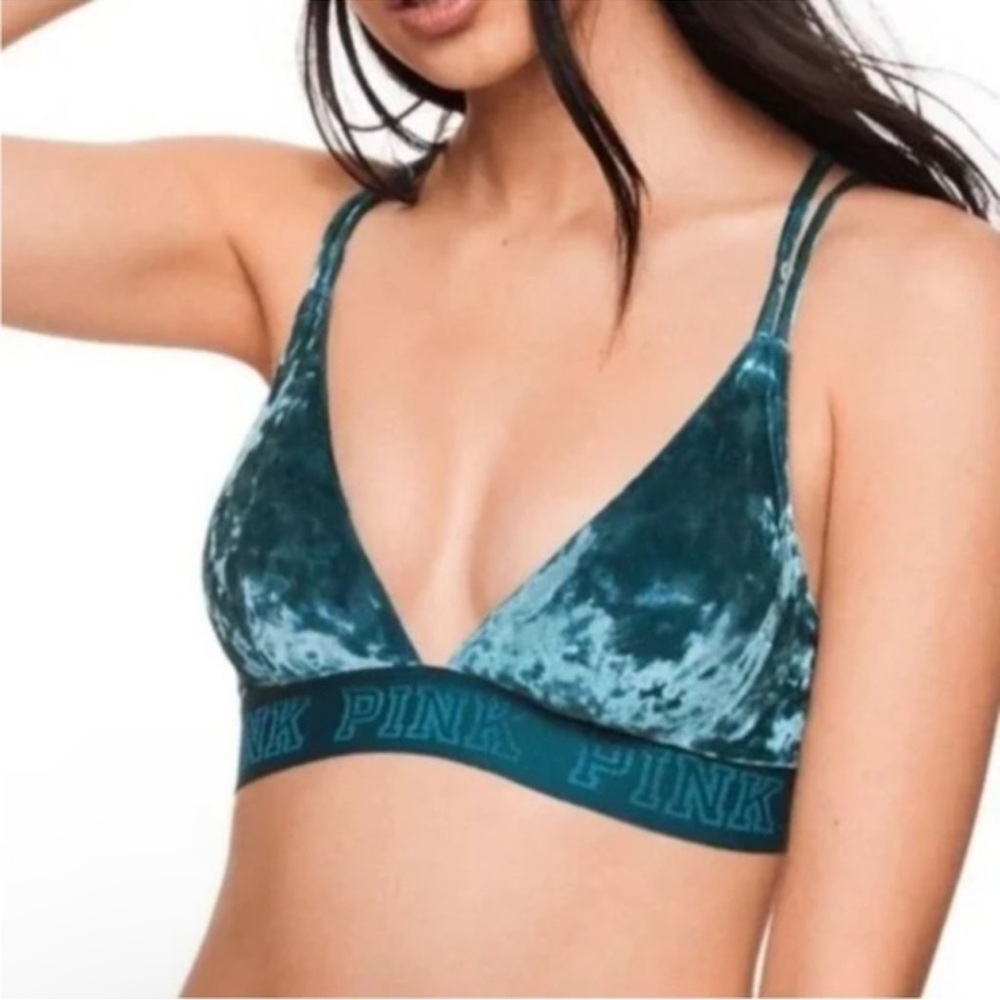 Victoria’s Secret PINK Teal Blue Crushed Velvet Strappy Bralette